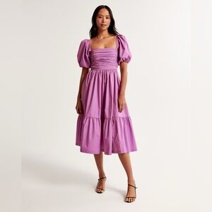 Abercrombie & Fitch Lavender Puff-Sleeve Midi Dress